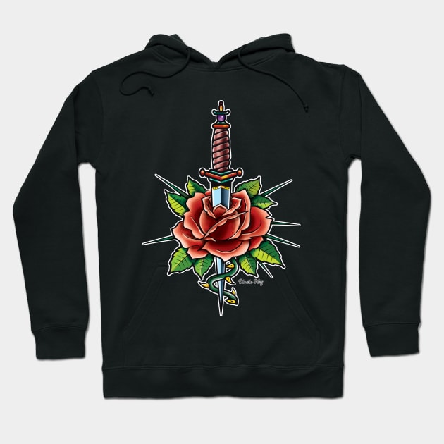 Rose and dagger, tatto style illustration Hoodie by Cimbart